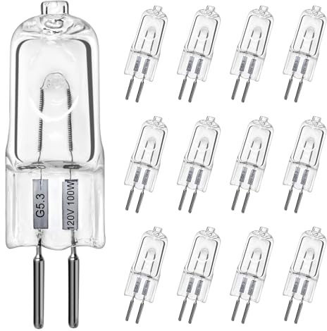 LedWekei G5.3 Halogen Bulbs,120v 100w Bulb Mini Spotlight Bulbs 2 Pin Clear Capsule Lamp Bulb,Dimmable 2700K Warm White Light Bulbs (12 Pack)