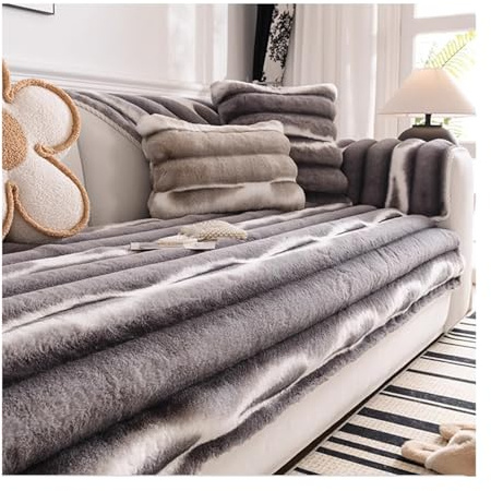Tauzveok Plüsch Sofabezug 3 Sitzer, Kaninchensamt Sofadecken Für Sitzfläche, Winter rutschfest Sofaschoner, Dicke Sofa Überzug,Grau,90 * 160cm