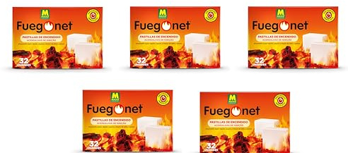 Pastillas Blancas de Encendido de Fuegos, Pack DE 5 UDS, 32 Pastillas por Tableta. Encedido rapido de chimeneas, Estufas, barbacoas o fogatas