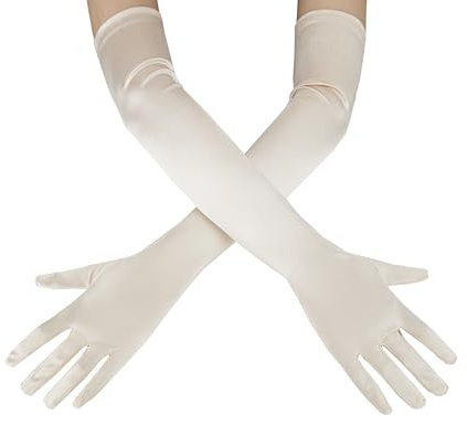OWITER Lange Ellenbogen-Satin-Handschuhe für Oper, Abend, Party, Tanz, Abschlussball, champagnerfarben, One size