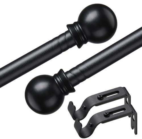 Gardinenstange, Einzelne Gardinenstangen für Fenster 76-370 cm, 1,6 cm dekoratives Vorhangstangen-Set, mattschwarze Spleißmetall-Vorhangstangen mit Halterungen