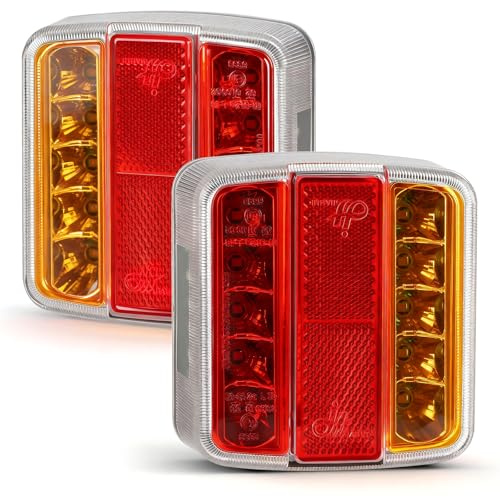 Yuanjoy 2 Stück LED Anhänger Rücklicht, 12V 24V Rückleuchten, IP67 Wasserdicht mit Brems, Rücklicht, Indikator, Kennzeichenbeleuchtung für LKW, Wohnwagen, Van, Traktor