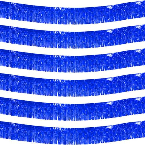 We Moment Zone 6-Pakete Blau Fransen Girlande Metallic, Metallic-Folien-Fransengirlande Hängedekoration aus Kunststoff, Mottoparty, Geburstag, Hochzeit, Karneval, Party Deko 30 cm x 18 m