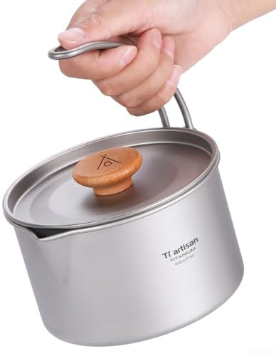 1.1L Camping Titanium Pot, Hanging Stockpot Outdoor Small Bowl Cup Lightweight Hiking Picnic Cooking Kit for Camping, Hiking Trips