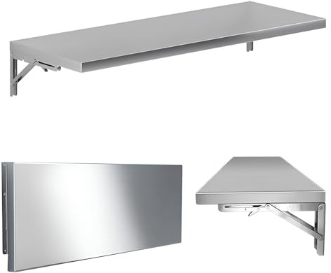 PQPQLI Edelstahl 304 Wandklapptisch 60x40cm, Stabiler Metallhalter | Platzsparender klappbarer Tisch für Küche, Arbeitszimmer und Hauswirtschaftsraum(50*35cm)
