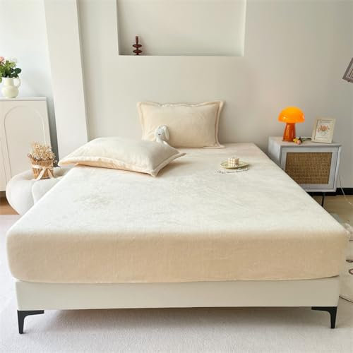 JIANINGHOME Warme Fleece Spannbettlaken 180x200,Fleece Spannbettlaken Winter Samt Warm Kuschel Boxspringbett Frottee Bettlaken Biber Spannbetttuch