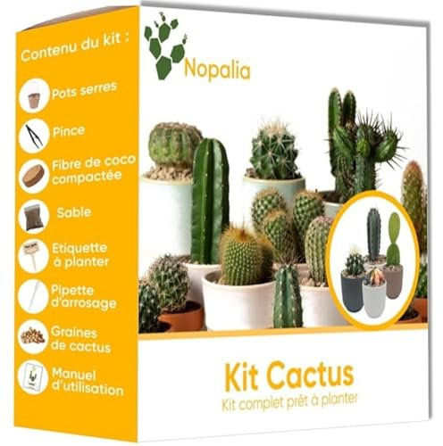 NOPALIA® Kit Cactus – Mini Kit per Coltivare Cactus e Piante Grasse – Regalo Originale ed Ecologico – Pianta da Interno – Decorazione da Scrivania – Facile da Usare – Made in France