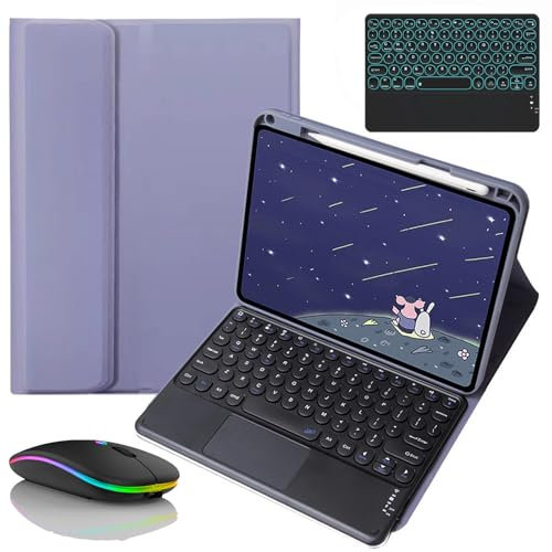 JZCZMCE Funda con Teclado para iPad Mini 7 (2024) & Mini 6 (2021) 8.3, Contiene Ñ, Teclado Inalámbrico Retroiluminado Magnético Extraíble con Ratón,Dark Purple