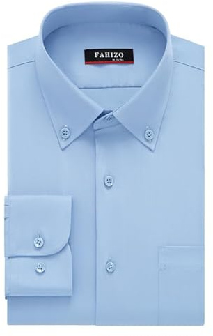 FAHIZO Camisa de hombre de corte regular, camisa de manga larga monocolor con bolsillo en el pecho, camisa informal y formal con botones para oficina.