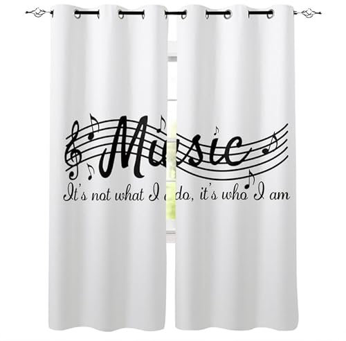 Rptidmv Vorhänge mit Ösen 2er Set weiße Noten Modern Blickdichte Vorhang Thermovorhang Kälteschutz Verdunklungsvorhänge für Wohnzimmer Schlafzimmer Kinderzimmer 140 x 175 cm (BxH)