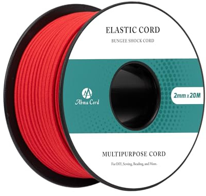 Abma Cord Filo Elastico 2mm x 20m Cordino Cordoncino Corda Elastica Tondo per Braccialetti, Gioielli, Perline, Campeggio - Rosso