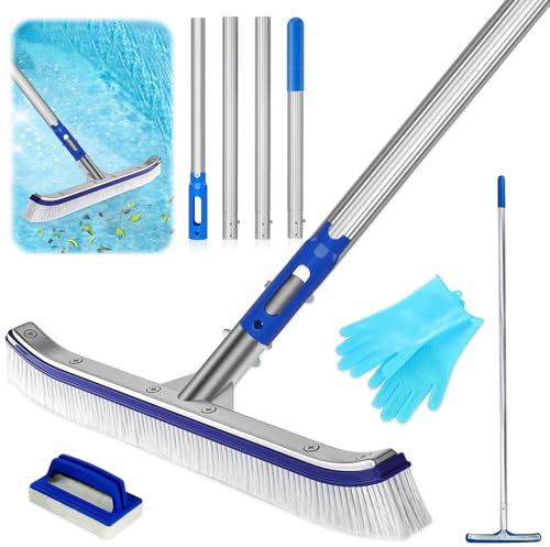 BNGXR Pool Reinigungsset, Pool Reinigungsbürste 43cm, Poolbesen mit 4 Teiliger Aluminium Verstellbarer Teleskopstange und Erstärkter Edelstahl Rückseite, Pool Bürsten Set für Pool und Teichreinigung