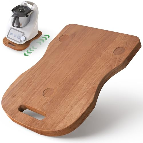 SUPERWSLING Gleitbrett für Thermomix TM6 und TM5 mit Griff und Doppelkugelgleitern, Leichtes Verschieben, Stabile Konstruktion und Pflegeleichtes Holzbrett aus Eichenholz,Dunkelbraun