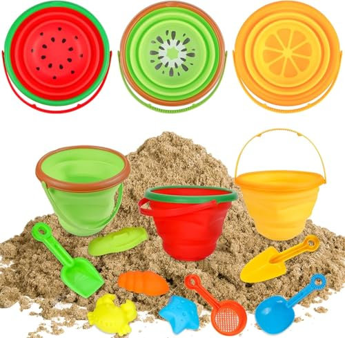 ThinkMax Strand-Sandspielzeug-Set für Kinder, zusammenklappbarer, Faltbarer Strandeimer, Reise-Strandspielzeug für Sommer, Outdoor, Camping, Angeln, Wanne für Kleinkinder, Jungen und Mädchen