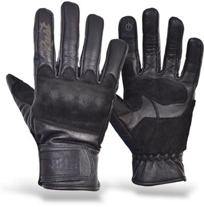 TLA RUST Vintage Leather Motorcycle Gloves with CE Approved Knuckle Protectors, 2XS to 4XL Men and Women, Cafe Racer, Racing, Touchscreen Motorcycle Gloves, High Impact Protection (Black, 4XL)