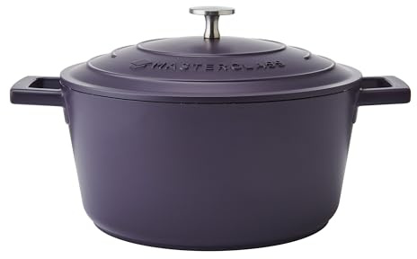 MasterClass Cast Aluminium Casserole Dish With Self-Basting Lid Premium Quality Lightweight Non-Stick Medium Round Purple Hob To Oven Safe Cooking Pot For Curries Dishwasher Safe, 24cm, 4L