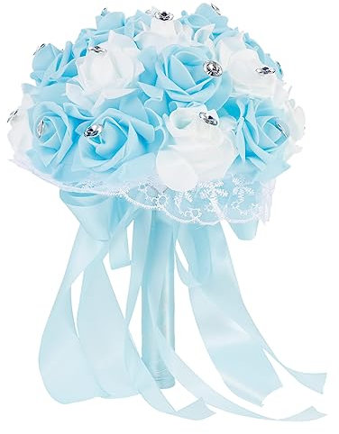 Gatuida 1stück Künstliches Brautstrauß Bouquet Hochzeitsdeko Mit Blauen Und Weißen Schaumrosen Für Feiern Brautduschen Und Anlässe Wie Hochzeiten Und Geburtstage