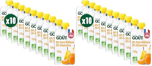 GOOD GOÛT - Gourdes Poire Clémentine - Compote Bébé - Dès 4 Mois - 80% Poire Williams, 20% Clémentine - 100% Bio - Sans Sucres Ajoutés - Fabriqué En France - 2x10x120g