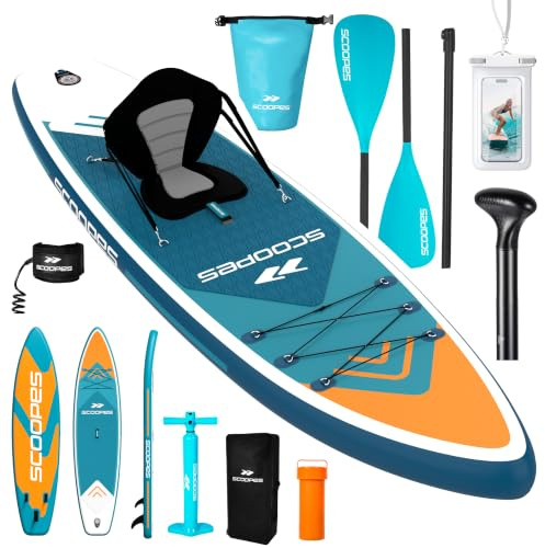 MalTec Stand Up Paddle Board 350x81x15 Aufblasbar Paddle mit Sitz Komplettset SUP Kajak Pumpe Tragetasche Hellblau Surfboard