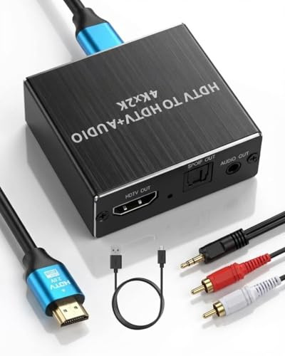 HDMI Audio Extractor 4K@30Hz, HDMI to Optical SPDIF and 3.5mm AUX Stereo Adapter, 5.1CH/2CH Audio Splitter for PS5, Xbox, Fire Stick, Blu-ray, Monitor, Projector, Not Support ARC/eARC