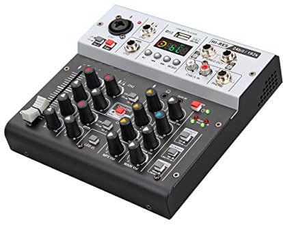 SHEHUALI Table de mixage DJ, Interface Carte Son avec Monitoring, qualité Studio 24bit 192k, 5.0 BT PC, Enregistrement en Direct de Guitare électrique, Chant