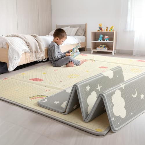 Mallify Krabbelmatte 180x150x1,5cm für Baby, Faltbar & Schadstofffrei, Beidseitig Verwendbare Spielmatte mit Kantenschutz, Kinderzimmer Spielteppich Play Mat, Tragbar & Wasserdicht für Innen & Outdoor