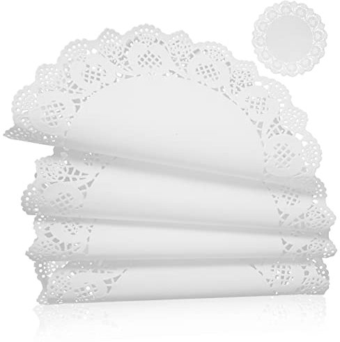 KICHOUSE 100Stücke Spitzenpapier Unterlage Rund für Kuchen Cupcakes für Hochzeit Party aus Ölbeständigem Papier Leicht Vielseitig Einsetzbar