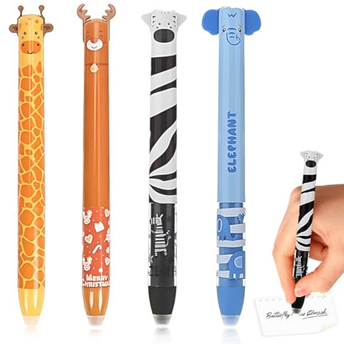 Juguta Radierbarer Kugelschreiber, 4 Blau Tintenroller Radierbar Gelstift, 0.5mm Radierstift Cartoon Löschbarer Stift Erasable Pen für Kinder Studenten Geschenk Schul Bürobedarf