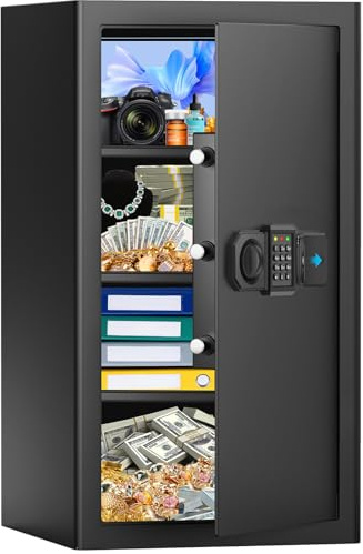 90L Großer Safe Tresor für Zuhause, Feuerfester Tresor mit Schlüssel, Abnehmbares Regal und Stummschaltfunktion, Anti-Theft Tresore für Dokument, Geld, Medizin and Wertgegenstände