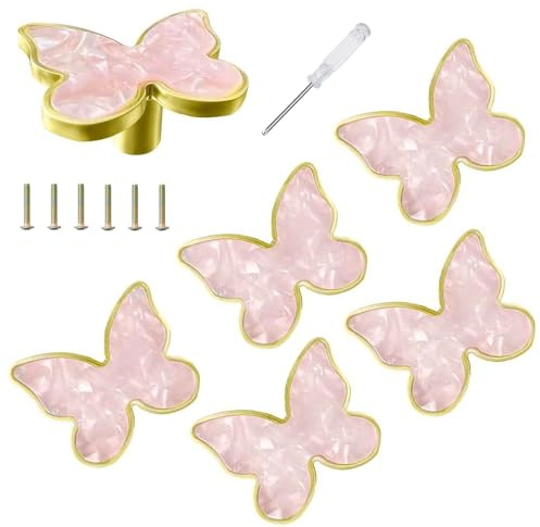 Decorative Butterfly Kitchen Cabinet Knobs - 6 Pack Zinc Alloy Butterfly Cupboard Drawer Knobs with Screws Set, Vintage Door Pulls, Retro Dresser Pulls for Wardrobes Shoe Cabinets Bedside Tables Desks