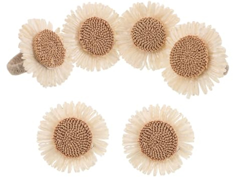VALICLUD 6 Pezzi Anelli Portatovaglioli Fiore in Beige Fermatovaglioli Margherita Resistenti e Facili da Usare per Decorazioni Tavola Feste Matrimoni Shower e Ringraziamento