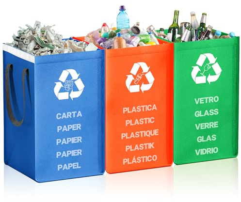 ZERGATOOLS Borse Raccolta differenziata 3 Contenitori Plastica/Vetro/Carta Casa Cucina, Bidoni Differenziata da Interno, Pattumiera Cucina Grandi 40 L, Contenitori Raccolta Interno/Borse in Colore