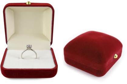 AfitLulu Ringbox Samt Ring Aufbewahrung Ringbox Hochzeit Elliptisch Verlobungsring Box für Vorschläge, Verlobungen und Hochzeiten (Rot-Goldschnalle)