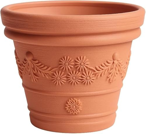 BirnePower Pot de Fleurs Rond Massiv Decora pour Intérieur et Extérieur, Aspect Terre Cuite et Motif Floral, Cache-Pot Traditionnel Résistant au Gel, 57 cm, Terre Cuite