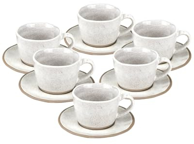 Kaffeetassen Set 12-teilig mit Untertassen, Kaffeeservice für 6 Personen | BRICARD Albi | 200 ml Keramik Hellgrau, Cappuccino Tassen, Spülmaschinen- & Mikrowellengeeignet, Geschenkset