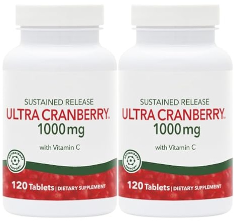 Natures Plus Ultra Cranberry 1000 mg | Pack 2 x 120 Comprimidos | Liberación Prolongada | Arándano Rojo con Vitamina C | Apoyo Vías Urinarias y Salud Íntima | Apto para Veganos | Sin Gluten