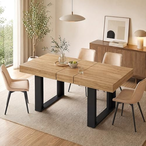 GRAVFORCE Esstisch ausziehbar 120-160cm Küchentisch für 4-6 Personen platzsparender Esszimmertisch Nussbaumfarben Holztisch Moderner Dining Table Hochfeste Großer Tisch für Wohnung Wohnzimmer