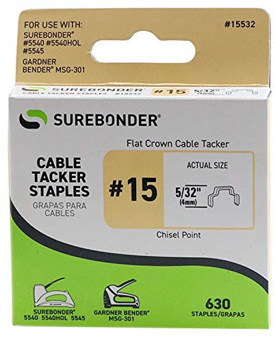 Surebonder 15532 platt krona kabelhäftapparat, passar upp till 5/32-tums platt kabel, 630 antal