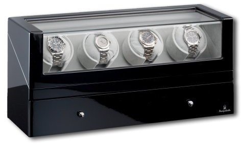 DESIGNHÜTTE® Uhrenbeweger San Diego 4 LCD Schwarz/Grau für 4 Automatikuhren