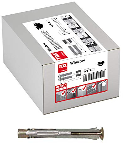 TOX Metall-Rahmendübel Window 10 x 92 mm, Fensterrahmendübel mit zug- und druckfester Fixierung und optisch ansprechender Montage, verzinkt, 100 Stück im Karton, 02710113