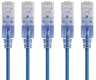 Monoprice 115130 Cat6A Ethernet Patchkabel - 3 fot - Blå | Nätverksinternetsladd - RJ45, 550 Mhz, UTP, Pure Bare koppartråd, 10G, 30AWG, 5-pack - SlimRun-serien