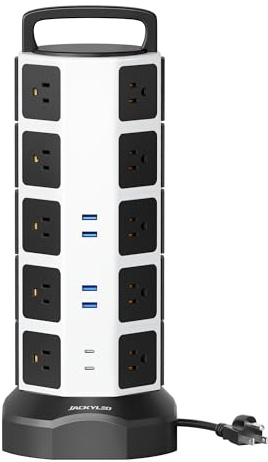 Power Strip Tower Surge Protector, 20 Outlets 6 USB (2 USB C) Charging Station, Extension Cord with Multiple Outlets, 1050J 1625W/13A Outlet Extender 6.5ft Extension Cord for Home Office