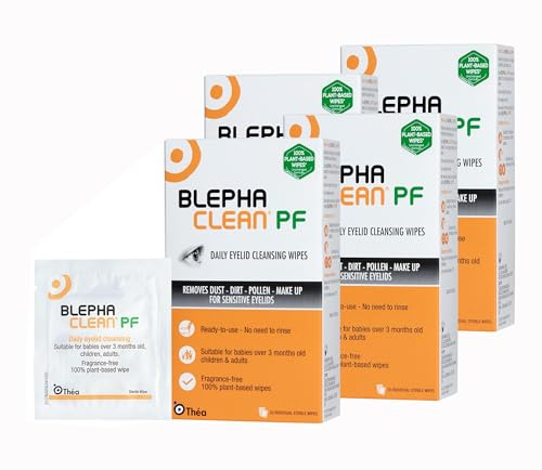 Blephaclean PF Cleansing Eyelid Wipes, for Sensitive Eyelids, 4 Pack | 80 Sterile eyelid wipes, soothe sensitive skin, suitable from 3 months, plastic-free