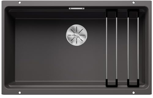 BLANCO ETAGON 700-U | SILGRANIT Sink in Rock Grey | Installation Type: undermount Installation | for 80 cm Wide Base cabinets | System Concept with Versatile ETAGON Rails | [73x46x21.2 cm]