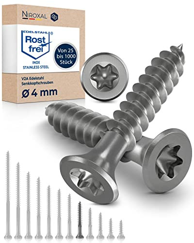 Edelstahlschrauben Torx Holzschrauben 4x35 Edelstahl V2A rostfrei Spanplattenschrauben für Holz Teilgewinde 4mm stark 35mm lang 200 Stück Schrauben Holz A2