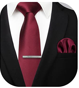 HISDERN Herren Hochzeit Rotwein Krawatten und Einstecktuch krawattenklammer Set Einfarbige in verschiedenen Farben