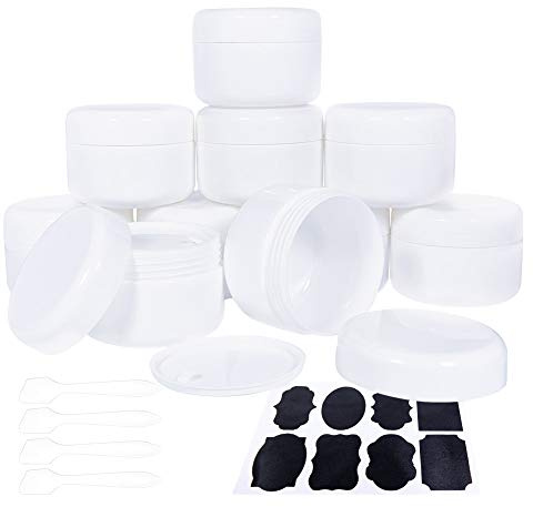 BENECREAT 10 Pack 100ml Tarro de Crema Facial con Forro a Prueba de Fugas con Cuchara de Mezcla y Hoja de Etiqueta Negra Tamaño Portátil Ideal para Llevar y Viajar