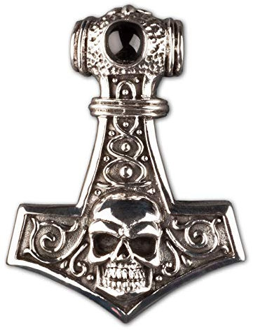 viva-adorno Herren Anhänger Thorshammer Totenkopf Mjölnir keltisch Thors Hammer Skull 925 Sterlingsilber AS23kl
