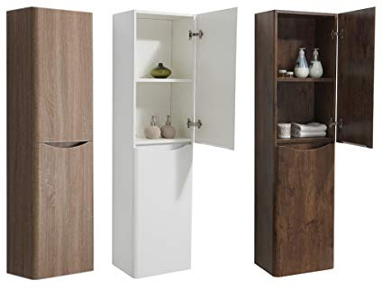 BERNSTEIN - Meuble Colonne Armoire suspendue salle de bain MDF Noyer 2 portes 150x40x30cm, charnière à gauche, Livrée assemblée - SMILE