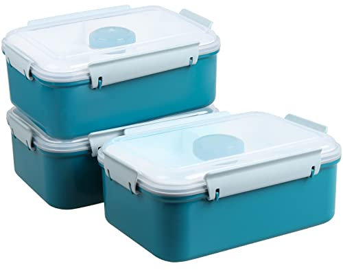 shopwithgreen Set mit 3 Salat-Frischhaltedosen To Go, 1.3 l Bento-Box mit abnehmbarem Tablett & Dressing Pots, Snacks, Schule & Reisen – Food Prep Aufbewahrungsbehälter mit Deckel (Navy)